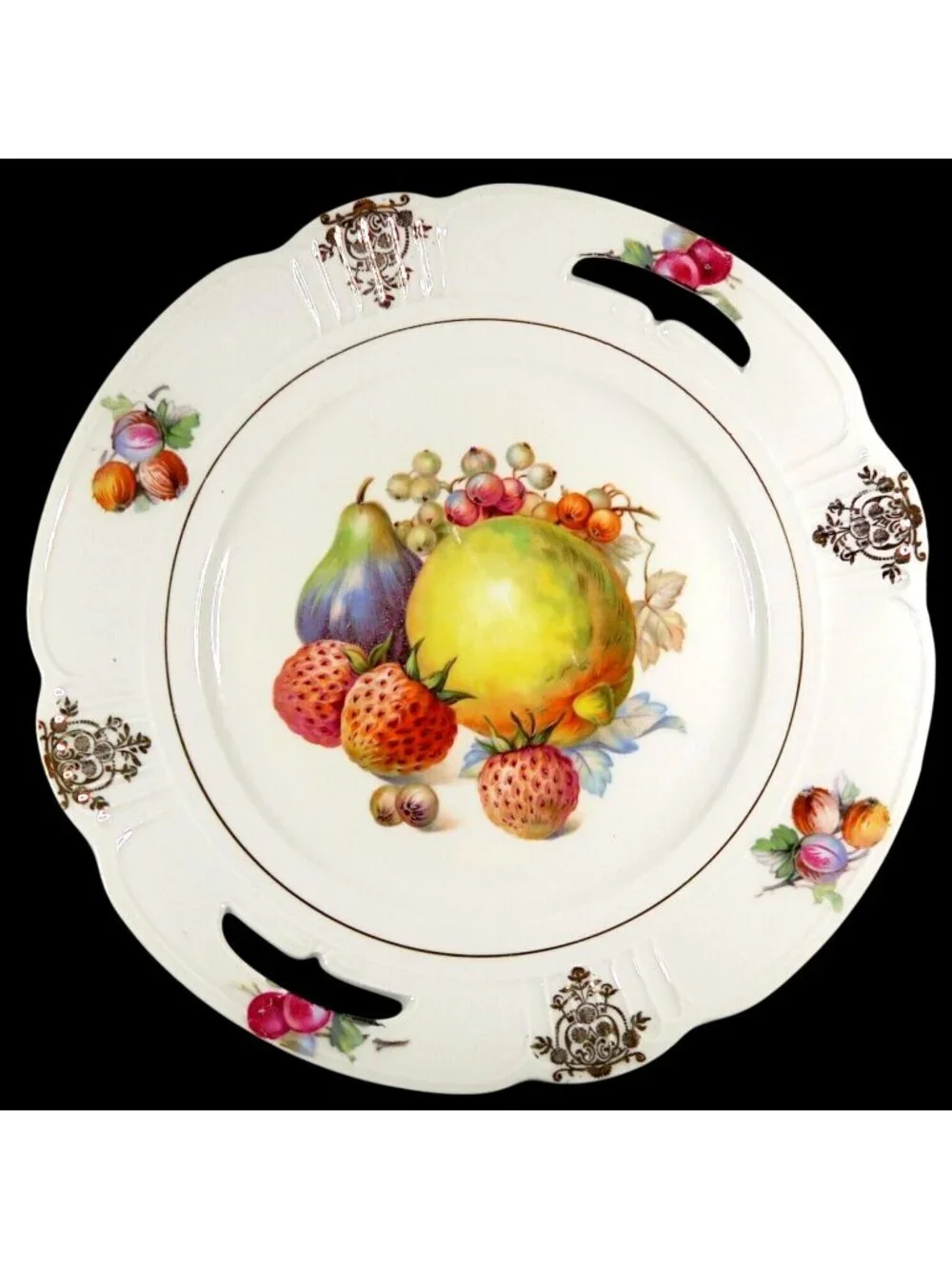 Schwarzenhammer Bavaria Gold-Trim Fruits Dessert Plate Antique Tableware